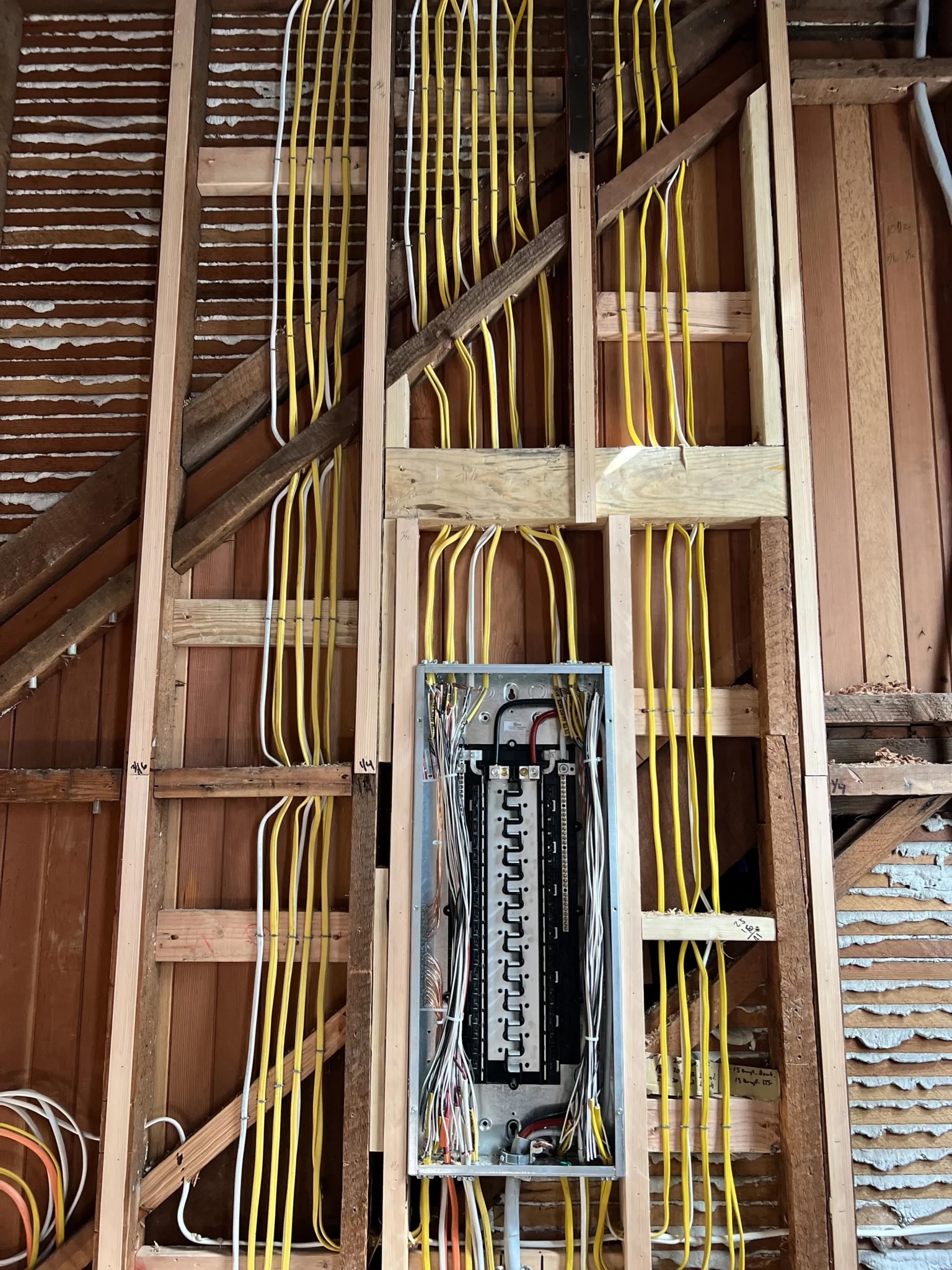 Electrical wiring installed between studs